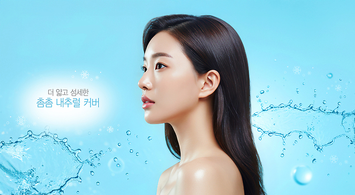 PSD 편집이미지 여자 하늘색 한명 상반신 성인 커버 수분 튀는물 내추럴 보습 의료성형뷰티 성인여자한명만 이미지편집 1 사람 파란색 액체표현 스플래쉬 여자한명만 성인여자만 파일형식