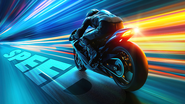 전신 PSD 편집이미지 한명 성인 빛 컬러풀 오토바이 승차 속도 역동적 네온 성인만 이펙트그래픽 이미지편집 1 컬러 컨셉 그래픽백그라운드 모션 사람 바이크 파일형식