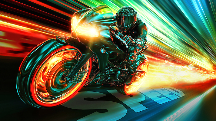 전신 PSD 편집이미지 한명 성인 빛 컬러풀 오토바이 승차 속도 역동적 네온 성인만 이펙트그래픽 이미지편집 1 컬러 컨셉 그래픽백그라운드 모션 사람 바이크 파일형식