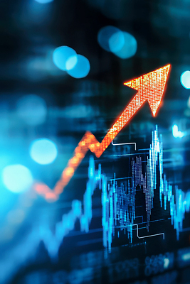 JPG 편집이미지 화살표 그래프 사람없음 파란색 디지털 분석 상승 보케 주식시장 편집실사 AI컴퓨터그래픽 AI콘텐츠 컬러 컨셉 주식 CG 파일형식