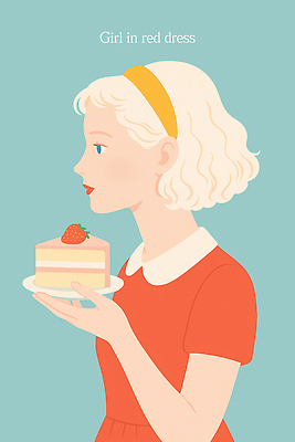 PSD 그릇 여자 어린이 하늘색 일러스트 무표정 한명 들기 소녀 상반신 옆모습 빨간색 머리띠 조각케이크 딸기케이크 소녀한명만 일러캐릭터 캐릭터 1 식기 감정 뷰포인트 컬러 장신구 모션 딸기 표정 사람 파란색 케이크 여자한명만 소녀만 파일형식