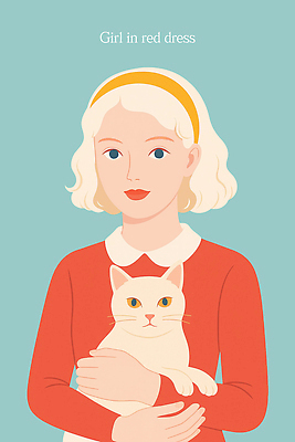 PSD 여자 어린이 하늘색 일러스트 안기 한명 미소 소녀 상반신 빨간색 고양이 머리띠 소녀한명만 일러캐릭터 캐릭터 1 컬러 장신구 포유류 모션 표정 사람 파란색 반려동물 여자한명만 소녀만 파일형식