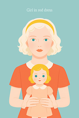 PSD 여자 어린이 인형 하늘색 일러스트 안기 무표정 한명 들기 소녀 상반신 빨간색 머리띠 소녀한명만 일러캐릭터 캐릭터 1 감정 컬러 장신구 모션 표정 사람 파란색 여자한명만 소녀만 파일형식