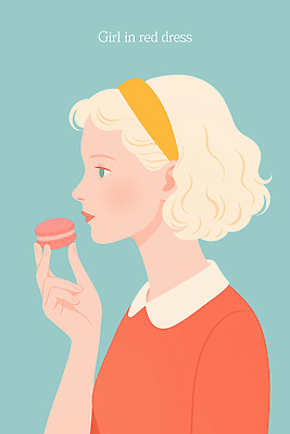 PSD 여자 어린이 하늘색 일러스트 무표정 한명 들기 소녀 상반신 옆모습 빨간색 머리띠 마카롱 소녀한명만 일러캐릭터 캐릭터 1 감정 뷰포인트 컬러 장신구 모션 디저트 표정 사람 파란색 여자한명만 소녀만 파일형식