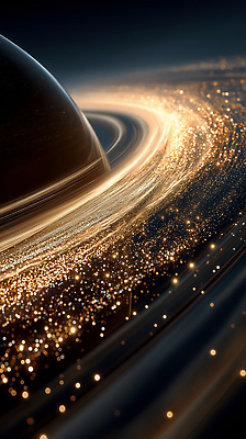 JPG 편집이미지 추상 사람없음 반짝임 어둠 행성 금색 고리 신비 보케 발광 환상 편집실사 AI컴퓨터그래픽 AI콘텐츠 컬러 컨셉 무늬 모션 우주 CG 파일형식