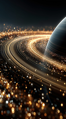 JPG 편집이미지 추상 사람없음 반짝임 어둠 행성 금색 고리 신비 보케 발광 환상 편집실사 AI컴퓨터그래픽 AI콘텐츠 컬러 컨셉 무늬 모션 우주 CG 파일형식