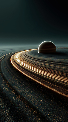 JPG 편집이미지 추상 사람없음 반짝임 어둠 행성 금색 고리 신비 발광 환상 편집실사 AI컴퓨터그래픽 AI콘텐츠 컬러 컨셉 무늬 모션 우주 CG 파일형식