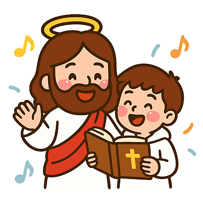 전신 남자 어린이 십자가 음표 일러스트 웃음 들기 소년 성인 두명 반짝임 손들기 성경 예수 찬송가 종교캐릭터 부름 남자만 일러캐릭터 천사링 AI파일 캐릭터 기호 종교 음악 노래 종교용품 모션 천사 표정 사람 신_종교 파일형식 벡터