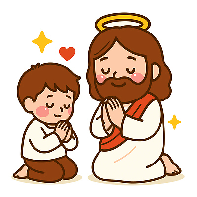 전신 남자 어린이 일러스트 웃음 소년 성인 두명 반짝임 눈감음 기도 하트 예수 무릎꿇기 종교캐릭터 남자만 일러캐릭터 천사링 AI파일 모양 캐릭터 종교 모션 천사 표정 사람 신_종교 파일형식 벡터