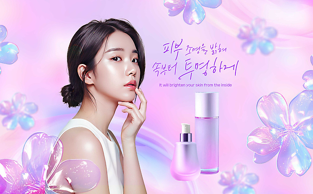 PSD 템플릿 여자 꽃 분홍색 통 한명 상반신 성인 3D 손들기 화장품 의료성형뷰티 성인여자한명만 이미지템플릿 식물 1 컬러 모션 사람 뷰티 디지털합성 여자한명만 성인여자만 파일형식