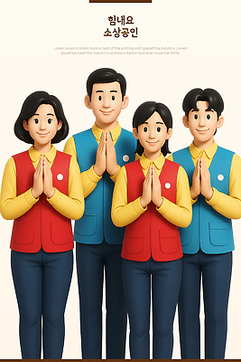 PSD 편집이미지 여자 남자 유니폼 미소 여러명 성인 3D 직원 손모으기 성인만 소상공인 편집3D 직업 옷 다수 표정 사람 손짓 경제 상인 디지털합성 파일형식