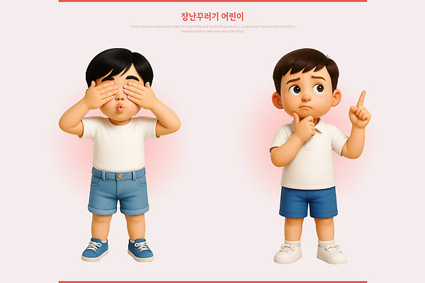전신 PSD 편집이미지 남자 어린이 분홍색 3D캐릭터 소년 두명 3D 턱괴기 눈가림 가리킴 찡그림 개구쟁이 고민 소년만 편집3D 캐릭터 감정 컬러 모션 표정 사람 손짓 가림 디지털합성 남자만 어린이만 파일형식