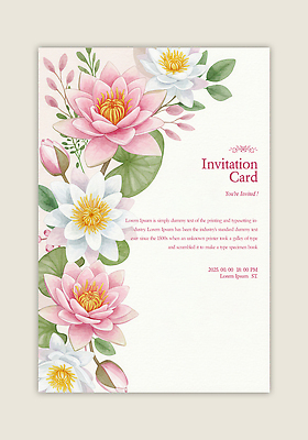 PSD 템플릿 꽃 분홍색 잎 카드템플릿 수채화 사람없음 꽃봉오리 초대장 이미지템플릿 식물 컬러 카드_감사 파일형식