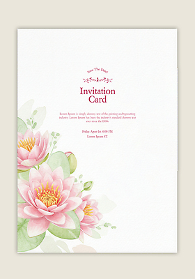 PSD 템플릿 꽃 분홍색 잎 카드템플릿 수채화 사람없음 꽃봉오리 초대장 이미지템플릿 식물 컬러 카드_감사 파일형식