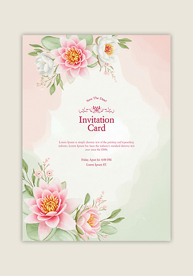 PSD 템플릿 꽃 분홍색 잎 카드템플릿 수채화 사람없음 연두색 초대장 이미지템플릿 식물 컬러 카드_감사 초록색 파일형식
