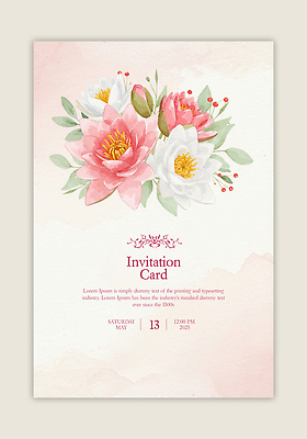 PSD 템플릿 꽃 분홍색 잎 카드템플릿 수채화 사람없음 꽃봉오리 초대장 이미지템플릿 식물 컬러 카드_감사 파일형식