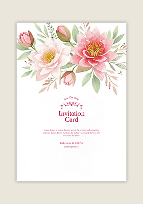 PSD 템플릿 꽃 분홍색 잎 카드템플릿 수채화 사람없음 꽃봉오리 초대장 이미지템플릿 식물 컬러 카드_감사 파일형식