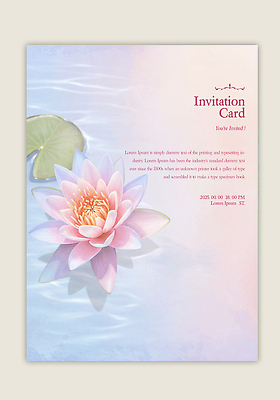 PSD 템플릿 꽃 하늘색 잎 카드템플릿 수채화 사람없음 수면 연잎 초대장 이미지템플릿 식물 카드_감사 물 파란색 파일형식