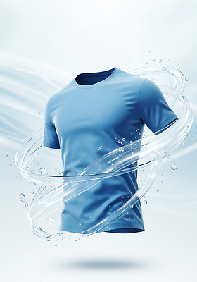 JPG 편집이미지 티셔츠 사람없음 파란색 물방울 시원함 여름옷 물흐름 면소재 이미지편집 편집실사 AI컴퓨터그래픽 AI콘텐츠 옷 컬러 셔츠 흐름 CG 소재 파일형식 여름_계절