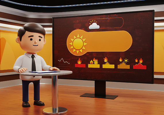 JPG 전신 편집이미지 남자 탁자 스튜디오 한명 정장 성인 여름 3D 스크린 비즈니스맨 더위 일기예보 기상캐스터 성인남자한명만 폭염주의보 편집3D 폭염대비 AI컴퓨터그래픽 AI콘텐츠 직업 1 옷 계절 가구 비즈니스 날씨 사람 대비 직장인 자연재해 디지털합성 남자한명만 성인남자만 파일형식