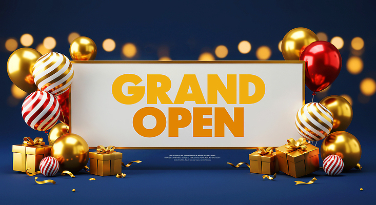 PSD 편집이미지 사람없음 선물상자 팻말 남색 보케 꽃가루 풍선 오픈행사 이미지편집 컬러 프레임 선물 상자 오픈 가루 파일형식