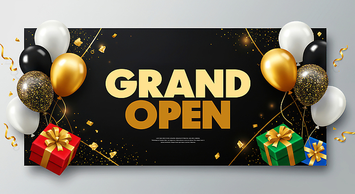 PSD 편집이미지 사람없음 선물상자 검은색 팻말 꽃가루 풍선 오픈행사 이미지편집 컬러 프레임 선물 상자 오픈 가루 파일형식