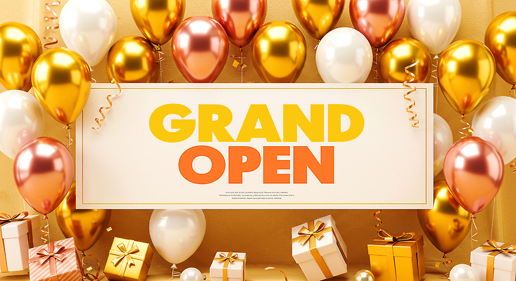 PSD 편집이미지 사람없음 선물상자 팻말 금색 꽃가루 풍선 오픈행사 이미지편집 컬러 프레임 선물 상자 오픈 가루 파일형식