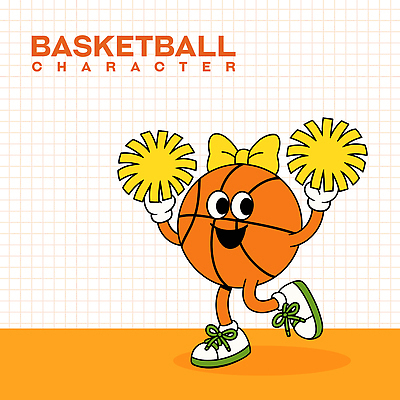 리본 일러스트 응원 농구공 미소 들기 사람없음 귀여움 주황색 치어리더 응원수술 일러캐릭터 AI파일 캐릭터 컬러 컨셉 공 모션 농구 표정 응원용품 파일형식 벡터