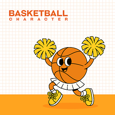 일러스트 응원 농구공 미소 들기 사람없음 치마 귀여움 점프 주황색 치어리더 응원수술 일러캐릭터 AI파일 캐릭터 컬러 컨셉 공 모션 하의 농구 표정 응원용품 파일형식 벡터
