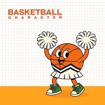 일러스트 응원 농구공 미소 들기 사람없음 치마 귀여움 주황색 치어리더 응원수술 일러캐릭터 AI파일 캐릭터 컬러 컨셉 공 모션 하의 농구 표정 응원용품 파일형식 벡터