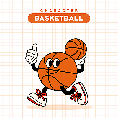 일러스트 농구공 미소 들기 사람없음 달리기 주황색 빈티지 복고 따봉 활기 일러캐릭터 AI파일 캐릭터 컬러 컨셉 공 모션 농구 표정 최고 파일형식 벡터