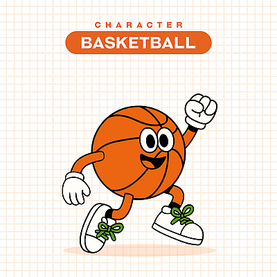 일러스트 농구공 미소 사람없음 손들기 점프 주황색 빈티지 복고 활기 일러캐릭터 AI파일 캐릭터 컬러 컨셉 공 모션 농구 표정 파일형식 벡터