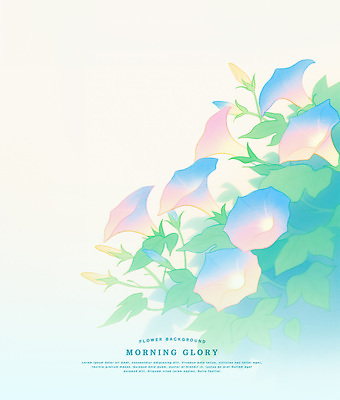 PSD 잎 일러스트 여름꽃 색연필 사람없음 초록색 꽃봉오리 부드러움 나팔꽃 파스텔톤 국내일러스트 식물 꽃 컬러 학용품 감각 파일형식 여름_계절