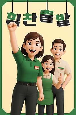 PSD 편집이미지 여자 남자 응원 미소 성인 세명 초록색 3D 손들기 파이팅 앞치마 종업원 시작 출발 주머니손 열정 따봉 활기 명찰케이스 힘찬 성인만 편집3D 직업 감정 컬러 컨셉 모션 표정 사람 최고 디지털합성 파일형식