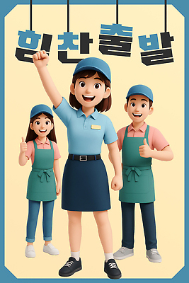 전신 PSD 편집이미지 여자 남자 응원 미소 성인 세명 3D 손들기 파이팅 앞치마 이름표 종업원 시작 출발 열정 청록색 따봉 활기 캡모자 힘찬 성인만 편집3D 직업 모자_잡화 감정 컬러 컨셉 모션 표정 사람 최고 디지털합성 파일형식