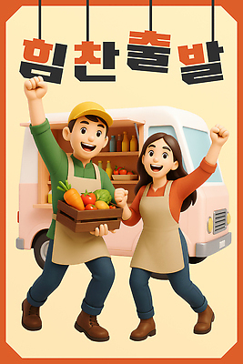 전신 PSD 편집이미지 여자 남자 토마토 채소 식재료 응원 미소 들기 성인 두명 상자 3D 손들기 파이팅 주황색 앞치마 당근 시작 출발 열정 활기 식자재 캡모자 힘찬 푸드트럭 성인만 편집3D 모자_잡화 감정 컬러 컨셉 모션 뿌리채소 표정 사람 트럭 디지털합성 파일형식