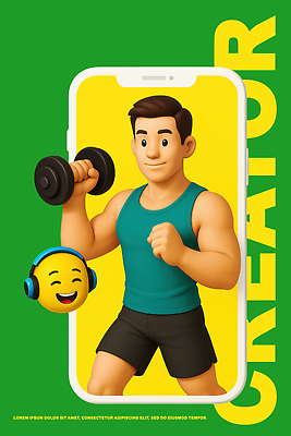 PSD 편집이미지 직업 남자 한명 웃음 들기 성인 초록색 스마트폰 운동 3D 헤드폰 아령 근육질 소셜네트워크 성인남자한명만 크리에이터 유튜버 편집3D 1 컬러 음향기기 모션 근육 표정 건강 사람 핸드폰 스마트기기 몸매 디지털합성 남자한명만 성인남자만 파일형식 1인미디어