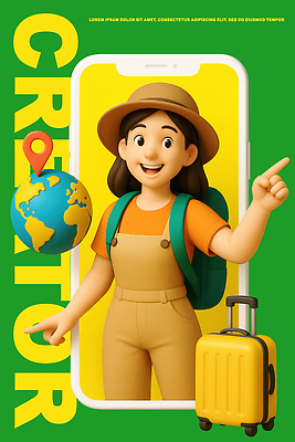 PSD 편집이미지 직업 여자 지구 여행 배낭 한명 웃음 성인 초록색 스마트폰 3D 캐리어 탐험 가리킴 멜빵바지 GPS 소셜네트워크 챙모자 성인여자한명만 크리에이터 유튜버 편집3D 모자_잡화 1 컬러 가방 바지 표정 사람 손짓 핸드폰 스마트기기 여행가방 멜빵 디지털합성 여자한명만 성인여자만 파일형식 1인미디어