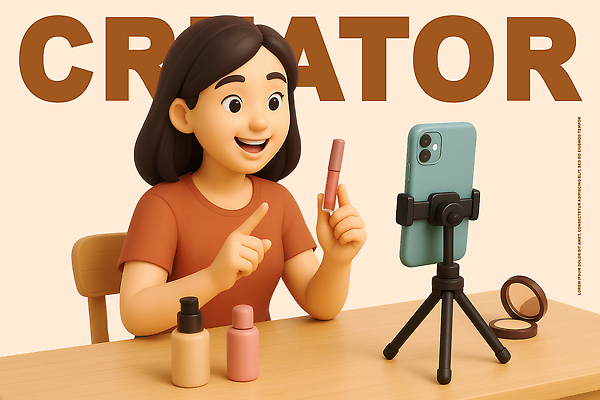 PSD 편집이미지 직업 여자 의자 안내 한명 웃음 들기 앉기 상반신 성인 갈색 3D 립스틱 가리킴 책상 삼각대 소셜네트워크 제품후기 팩트 성인여자한명만 뷰티크리에이터 유튜버 영상촬영 숏폼 편집3D 1 컬러 가구 모션 표정 사람 손짓 뷰티 촬영 화장품 디지털합성 신조어 여자한명만 성인여자만 파일형식 크리에이터