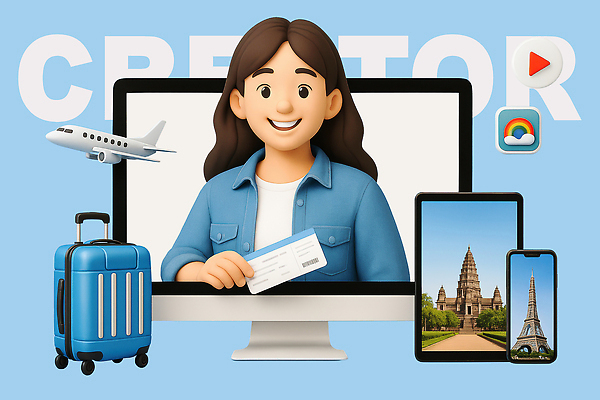 PSD 편집이미지 직업 여자 여행 하늘색 비행기 한명 미소 상반신 성인 스마트폰 태블릿 3D 모니터 캐리어 에펠탑 항공권 재생 앙코르와트 소셜네트워크 성인여자한명만 크리에이터 유튜버 편집3D 1 항공교통 대중교통 표정 사람 파란색 전자제품 핸드폰 스마트기기 컴퓨터 여행가방 티켓 디지털합성 캄보디아 파리 랜드마크 여자한명만 성인여자만 파일형식 1인미디어