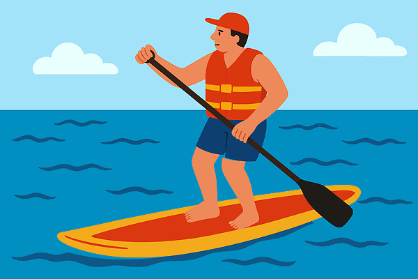 전신 구름 남자 물결 일러스트 하늘 한명 들기 성인 여름 레포츠 파란색 서핑보드 캡모자 패들 성인남자한명만 패들보드 국내일러스트 AI파일 자연요소 모자_잡화 1 계절 컬러 모션 레저 사람 보드_스포츠 서핑 노_배의노 남자한명만 성인남자만 파일형식 벡터