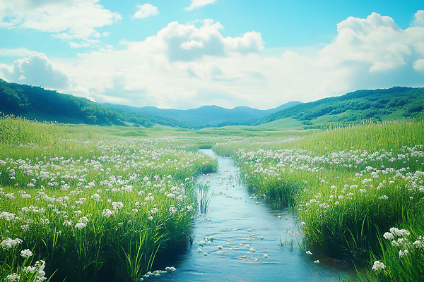 JPG 구름 편집이미지 꽃밭 자연 하늘 산 잔디 초원 사람없음 맑음 여름풍경 개울 물길 편집실사 AI포토 AI콘텐츠 자연요소 식물 꽃 길 날씨 풍경 강 CG 생태계 파일형식 여름_계절