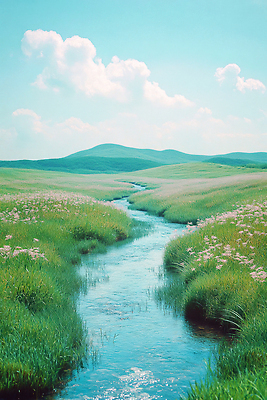 JPG 구름 편집이미지 꽃밭 자연 하늘 산 잔디 초원 사람없음 맑음 여름풍경 개울 물길 편집실사 AI포토 AI콘텐츠 자연요소 식물 꽃 길 날씨 풍경 강 CG 생태계 파일형식 여름_계절