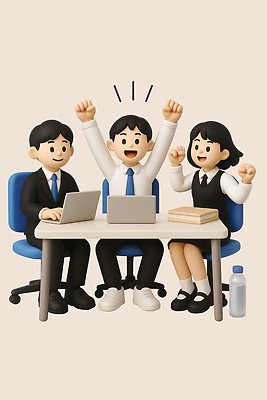 전신 PSD 편집이미지 여자 남자 의자 웃음 앉기 정장 성인 세명 노트북 사무실 3D 공책 만세 타이핑 비즈니스맨 비즈니스우먼 끝 물병 책상 야근 살구색 성인만 편집3D 옷 컬러 가구 비즈니스 모션 문구용품 표정 사람 전자제품 업무 직장인 물통 디지털합성 파일형식