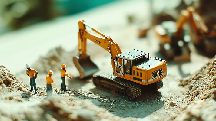 JPG 전신 편집이미지 남자 건축 성인 세명 장난감 흙 미니어처 건설현장 안전모 포크레인 성인남자만 건설근로자 편집실사 AI포토 AI콘텐츠 직업 건설업 사람 모형 중장비 헬멧 안전장비 CG 남자만 성인만 파일형식