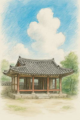 JPG 구름 일러스트 자연 하늘 색연필 수채화 기와집 사람없음 소나무 기와담장 국내일러스트 AI일러스트 AI콘텐츠 자연요소 나무 학용품 한옥 기와 담장 생태계 파일형식