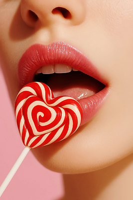 JPG 편집이미지 여자 분홍색 디저트 막대사탕 입벌림 한명 성인 신체부위 하트 달콤 먹기 입술 립메이크업 의료성형뷰티 성인여자한명만 편집실사 AI인물포토 AI콘텐츠 모양 1 음식 컬러 모션 표정 사탕 사람 화장 맛 CG 여자한명만 성인여자만 파일형식 AI포토