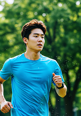 JPG 나무 편집이미지 남자 한명 상반신 성인 운동복 달리기 조깅 운동 땀 러닝 의료성형뷰티 성인남자한명만 편집실사 AI인물포토 AI콘텐츠 식물 1 옷 모션 건강 사람 CG 남자한명만 성인남자만 파일형식 AI포토