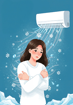 JPG 여자 일러스트 한명 성인 여름 얼음 추위 에어컨 벽걸이 떨림 감싸기 냉방병 발열 성인여자한명만 국내일러스트 AI일러스트 AI콘텐츠 자연요소 1 계절 모션 사람 가전제품 질병 여자한명만 성인여자만 파일형식