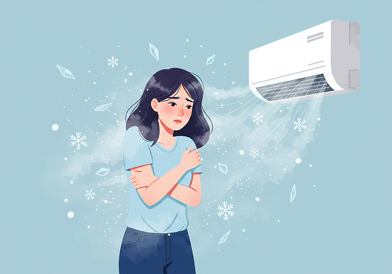JPG 여자 일러스트 한명 성인 여름 추위 에어컨 벽걸이 떨림 감싸기 냉방병 성인여자한명만 국내일러스트 AI일러스트 AI콘텐츠 1 계절 모션 사람 가전제품 질병 여자한명만 성인여자만 파일형식